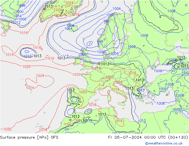 地面气压 GFS 星期五 05.07.2024 00 UTC