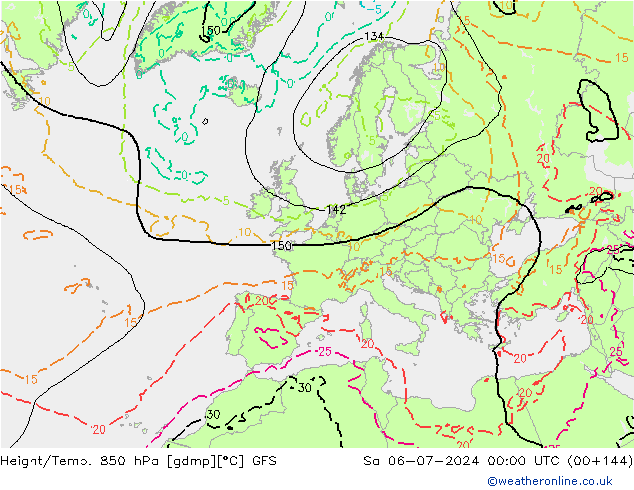 Z500/Rain (+SLP)/Z850 GFS 星期六 06.07.2024 00 UTC