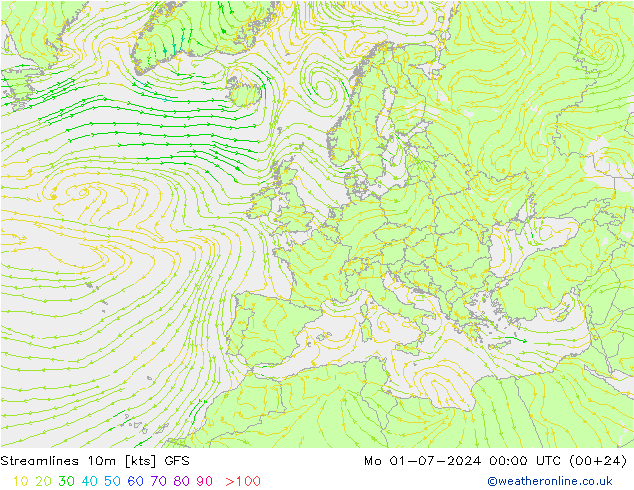 风 10m GFS 星期一 01.07.2024 00 UTC