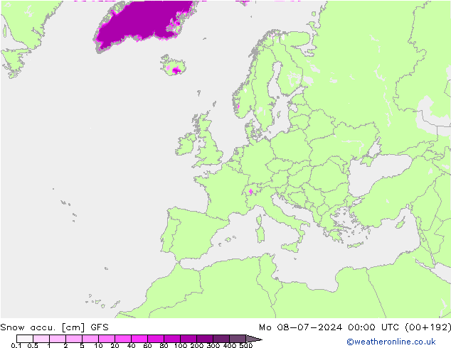 Snow accu. GFS 星期一 08.07.2024 00 UTC