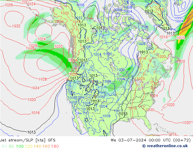 高速氣流/地面气压 GFS 星期三 03.07.2024 00 UTC