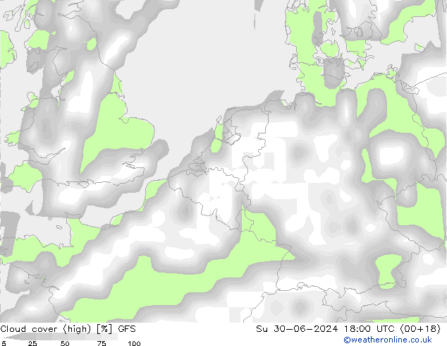 Bewolking (Hoog) GFS zo 30.06.2024 18 UTC