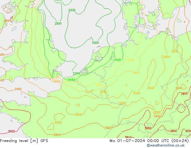 Nulgradenniveau GFS ma 01.07.2024 00 UTC