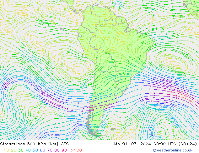 风 500 hPa GFS 星期一 01.07.2024 00 UTC