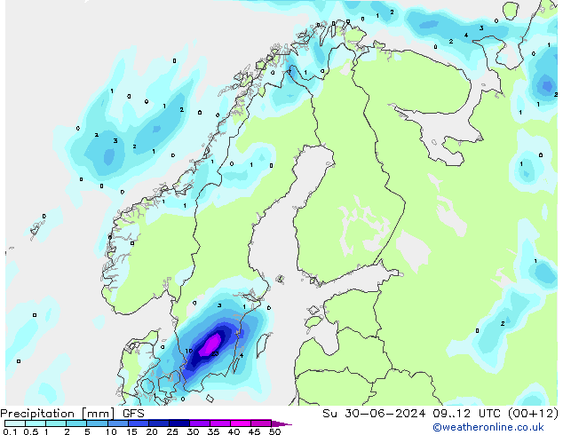 降水 GFS 星期日 30.06.2024 12 UTC
