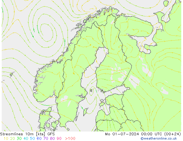 风 10m GFS 星期一 01.07.2024 00 UTC