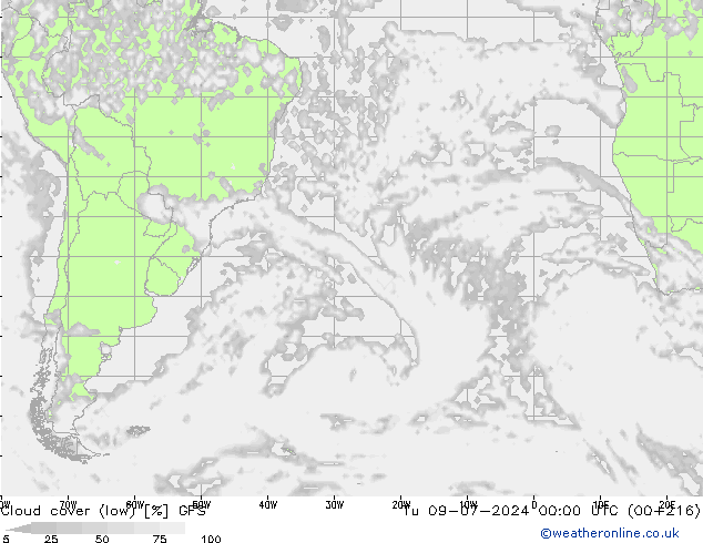 Bewolking (Laag) GFS di 09.07.2024 00 UTC