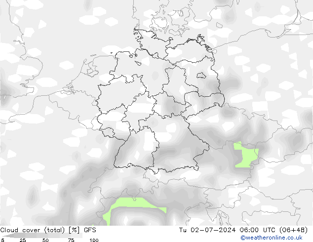 Bewolking (Totaal) GFS di 02.07.2024 06 UTC