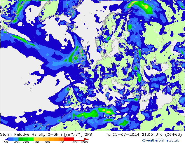 Storm Relative Helicity GFS di 02.07.2024 21 UTC