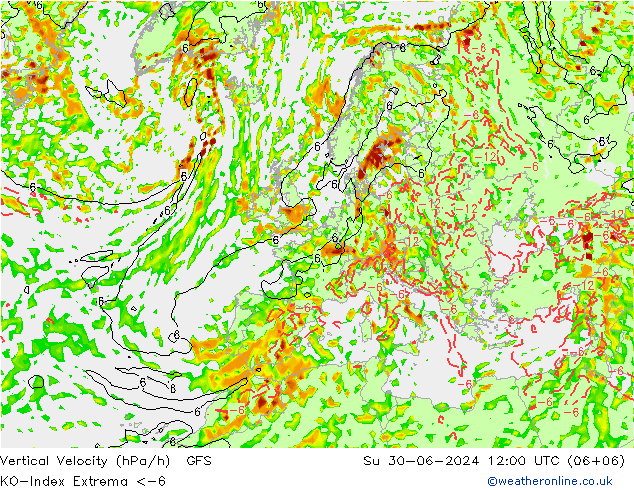 Convectie-Index GFS zo 30.06.2024 12 UTC