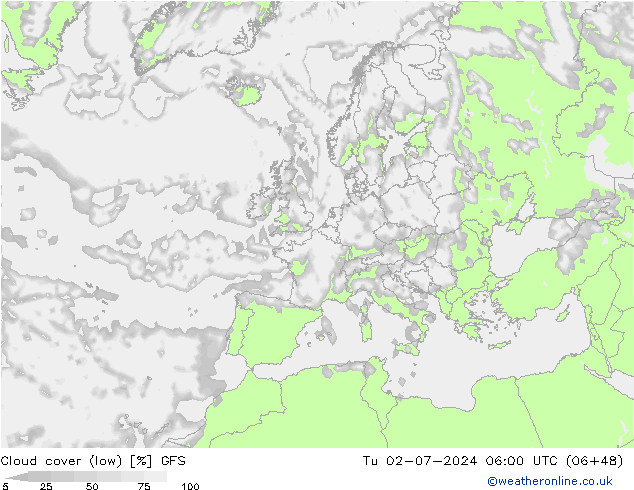 云 (低) GFS 星期二 02.07.2024 06 UTC
