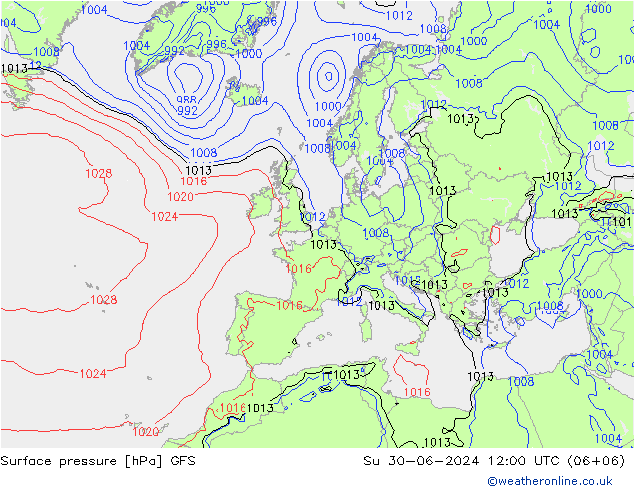 地面气压 GFS 星期日 30.06.2024 12 UTC