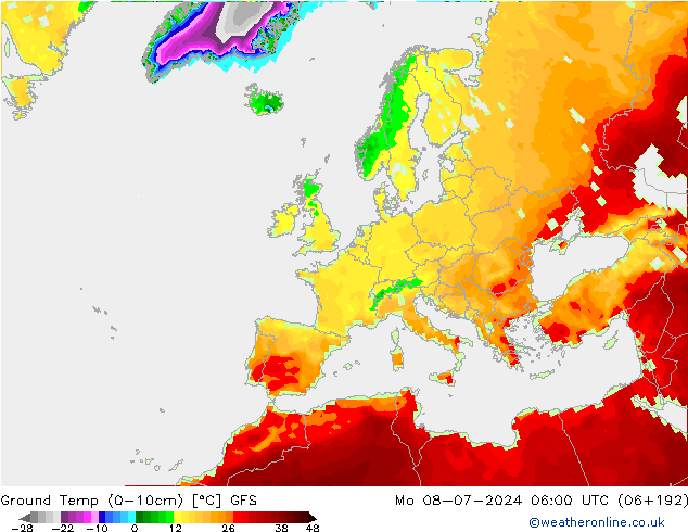 地面最低温度 GFS 星期一 08.07.2024 06 UTC