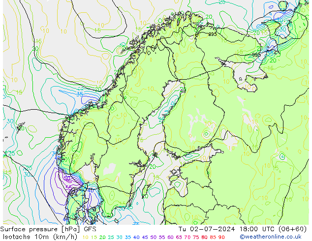 Isotachen (km/h) GFS di 02.07.2024 18 UTC