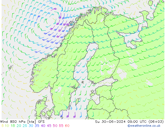 风 850 hPa GFS 星期日 30.06.2024 09 UTC