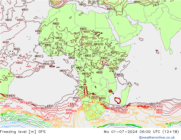 Nulgradenniveau GFS ma 01.07.2024 06 UTC