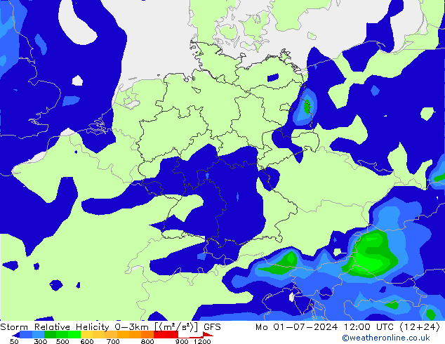 Storm Relative Helicity GFS 星期一 01.07.2024 12 UTC