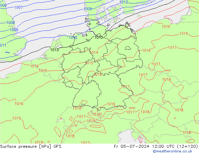 Luchtdruk (Grond) GFS vr 05.07.2024 12 UTC