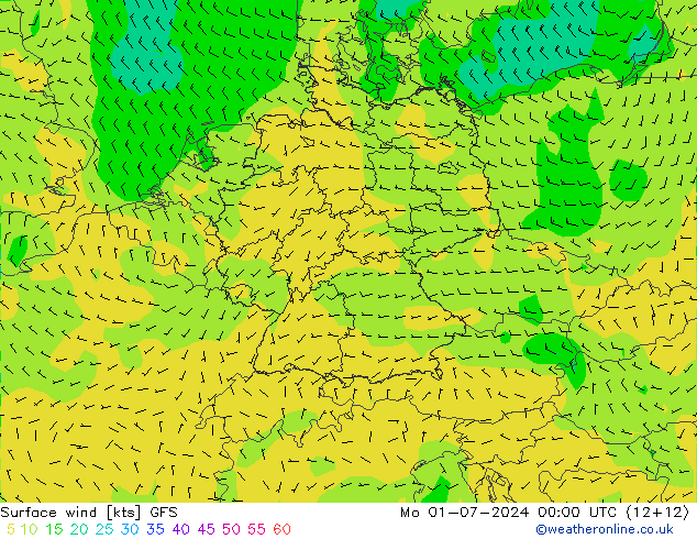 风 10 米 GFS 星期一 01.07.2024 00 UTC