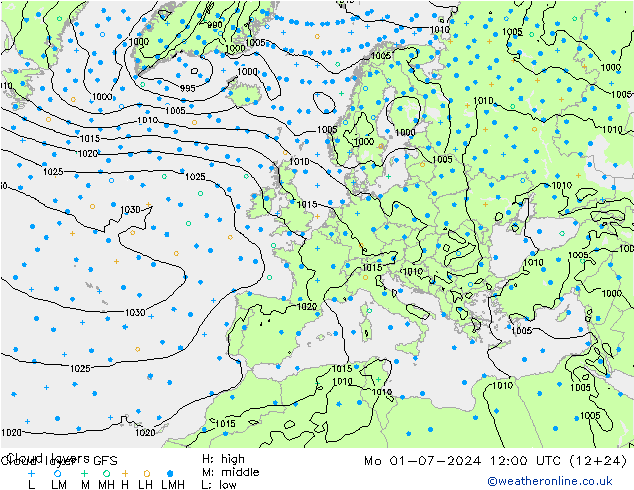 Wolkenlagen GFS ma 01.07.2024 12 UTC