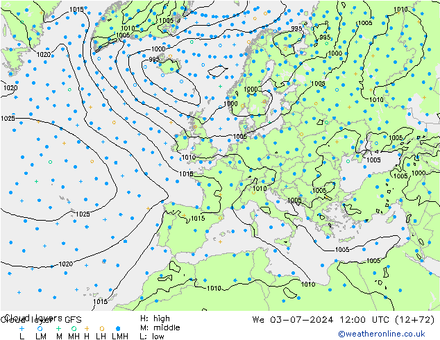 Wolkenlagen GFS wo 03.07.2024 12 UTC