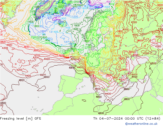 Freezing level GFS 星期四 04.07.2024 00 UTC