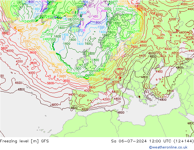 Nulgradenniveau GFS za 06.07.2024 12 UTC