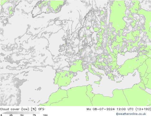 Bewolking (Laag) GFS ma 08.07.2024 12 UTC