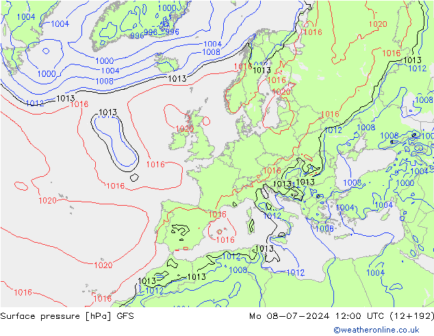 地面气压 GFS 星期一 08.07.2024 12 UTC