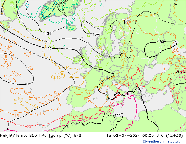Z500/Rain (+SLP)/Z850 GFS Tu 02.07.2024 00 UTC