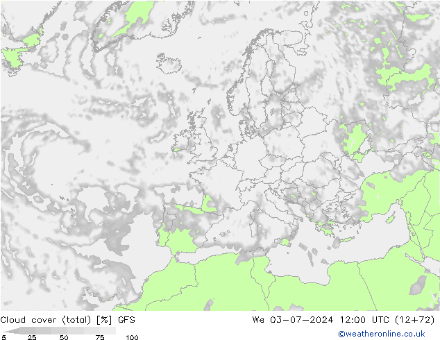 Bewolking (Totaal) GFS wo 03.07.2024 12 UTC