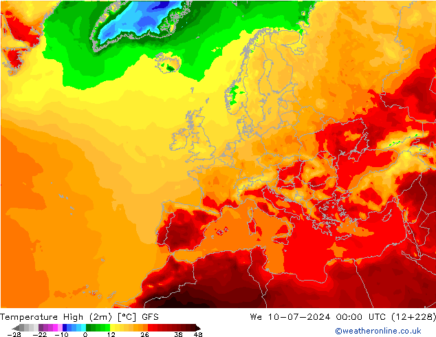Max.temperatuur (2m) GFS wo 10.07.2024 00 UTC