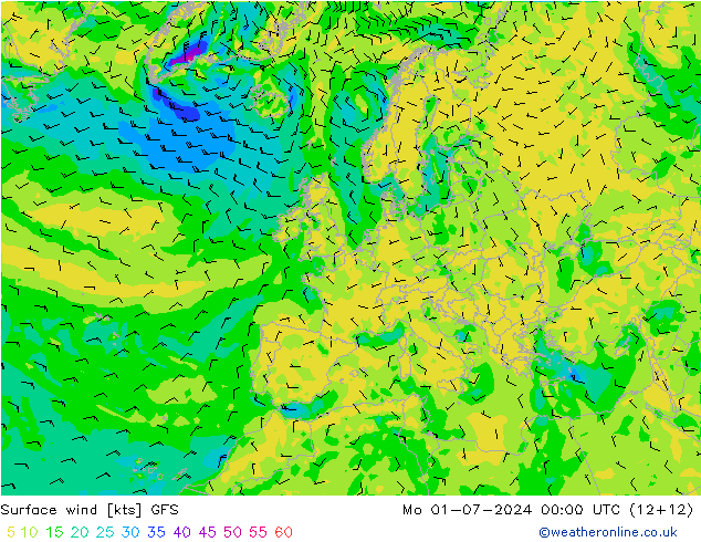 Wind 10 m GFS ma 01.07.2024 00 UTC