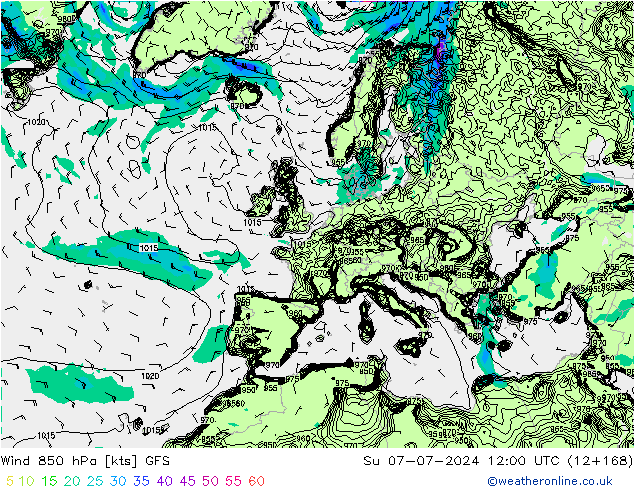 风 850 hPa GFS 星期日 07.07.2024 12 UTC