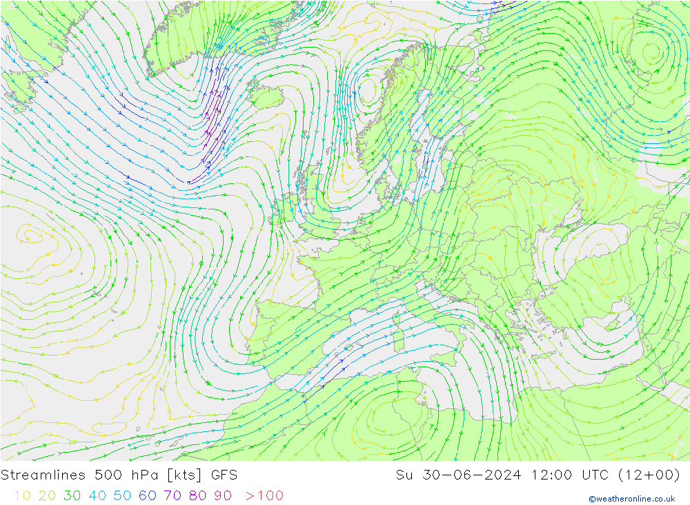 风 500 hPa GFS 星期日 30.06.2024 12 UTC