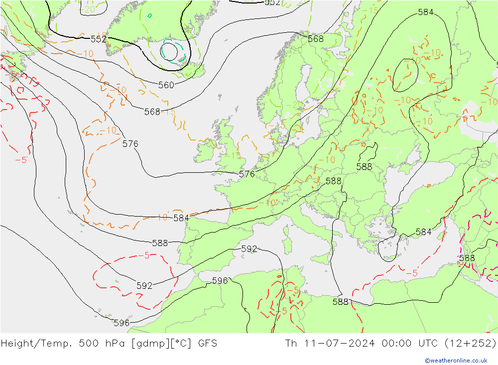 Hoogte/Temp. 500 hPa GFS do 11.07.2024 00 UTC