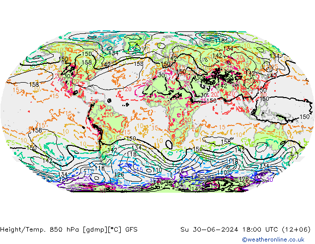 Z500/Rain (+SLP)/Z850 GFS 星期日 30.06.2024 18 UTC