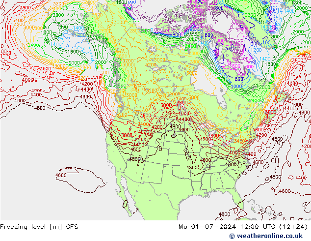 Freezing level GFS 星期一 01.07.2024 12 UTC