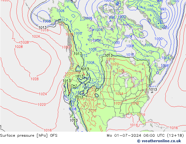 地面气压 GFS 星期一 01.07.2024 06 UTC