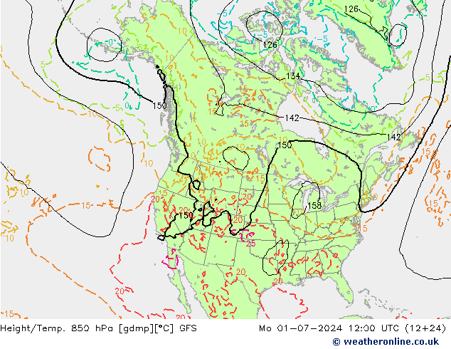 Z500/Rain (+SLP)/Z850 GFS 星期一 01.07.2024 12 UTC