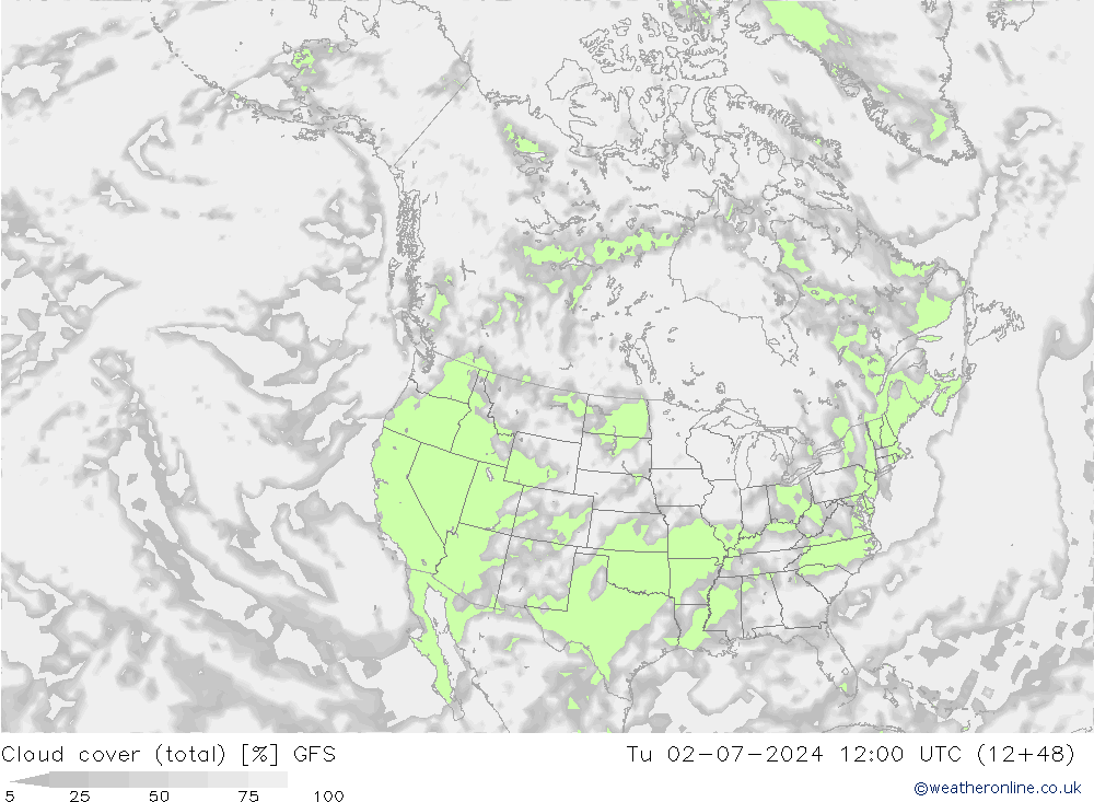 Bewolking (Totaal) GFS di 02.07.2024 12 UTC
