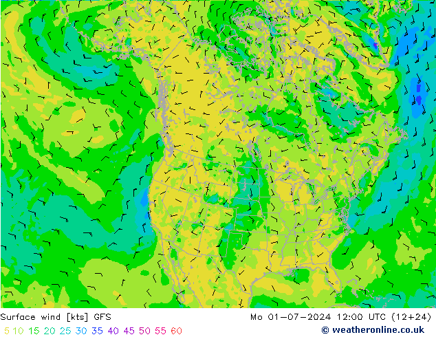 风 10 米 GFS 星期一 01.07.2024 12 UTC