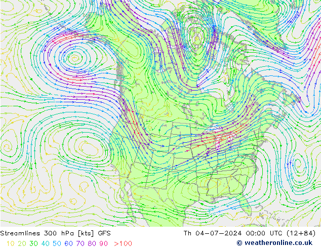 风 300 hPa GFS 星期四 04.07.2024 00 UTC