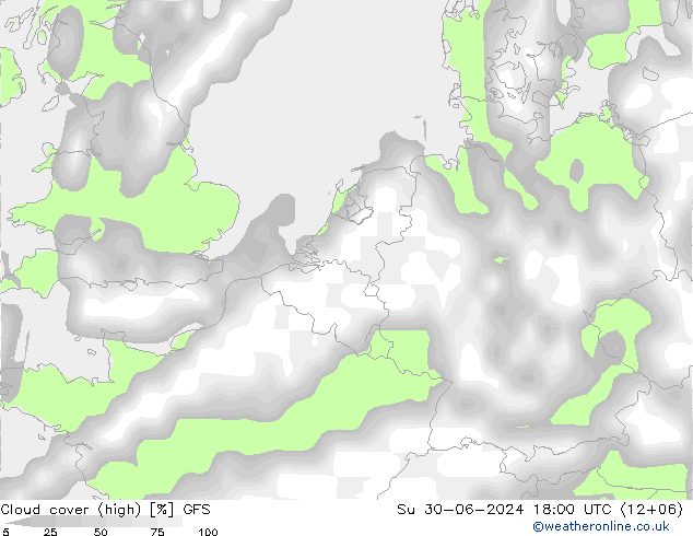 Bewolking (Hoog,Middelb.,Laag) GFS zo 30.06.2024 18 UTC