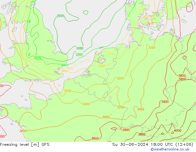 Freezing level GFS 星期日 30.06.2024 18 UTC