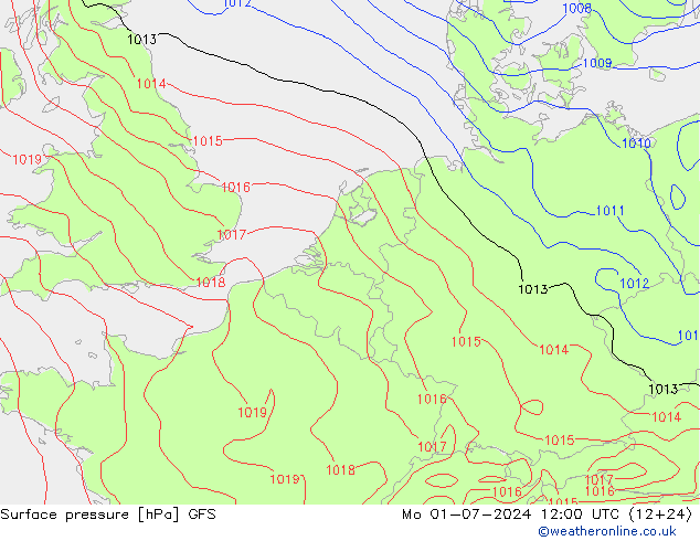 地面气压 GFS 星期一 01.07.2024 12 UTC