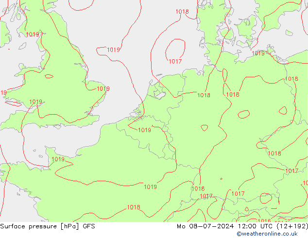 Luchtdruk (Grond) GFS ma 08.07.2024 12 UTC