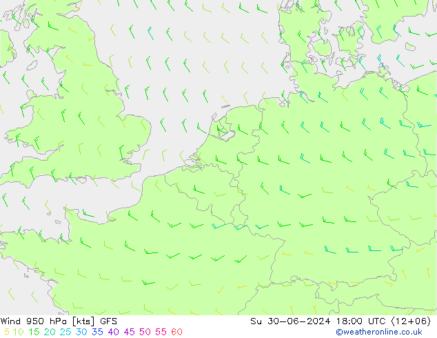 Neerslag 6h/Wind 10m/950 GFS zo 30.06.2024 18 UTC