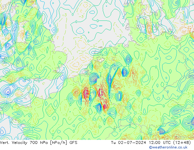 Vert. snelheid 700 hPa GFS di 02.07.2024 12 UTC