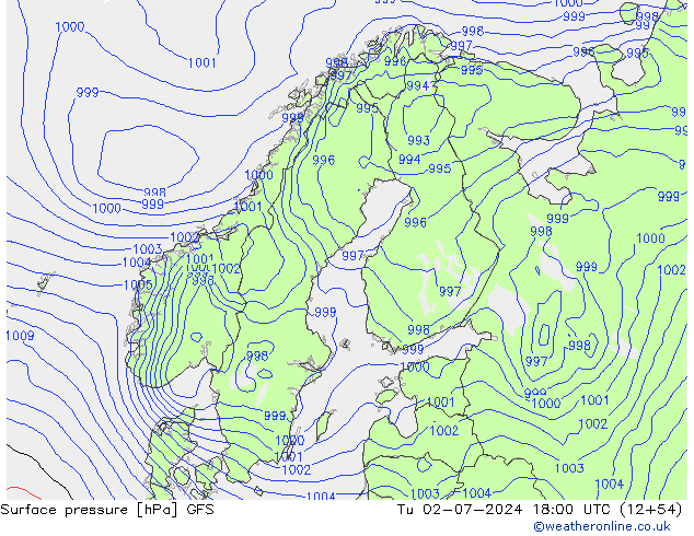 地面气压 GFS 星期二 02.07.2024 18 UTC